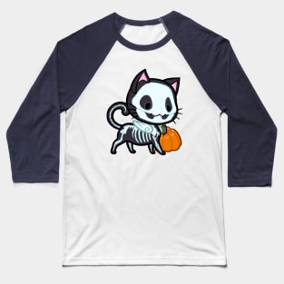 Halloween Chibi Winged Kitty - Black Skeleton Cat Baseball T-Shirt